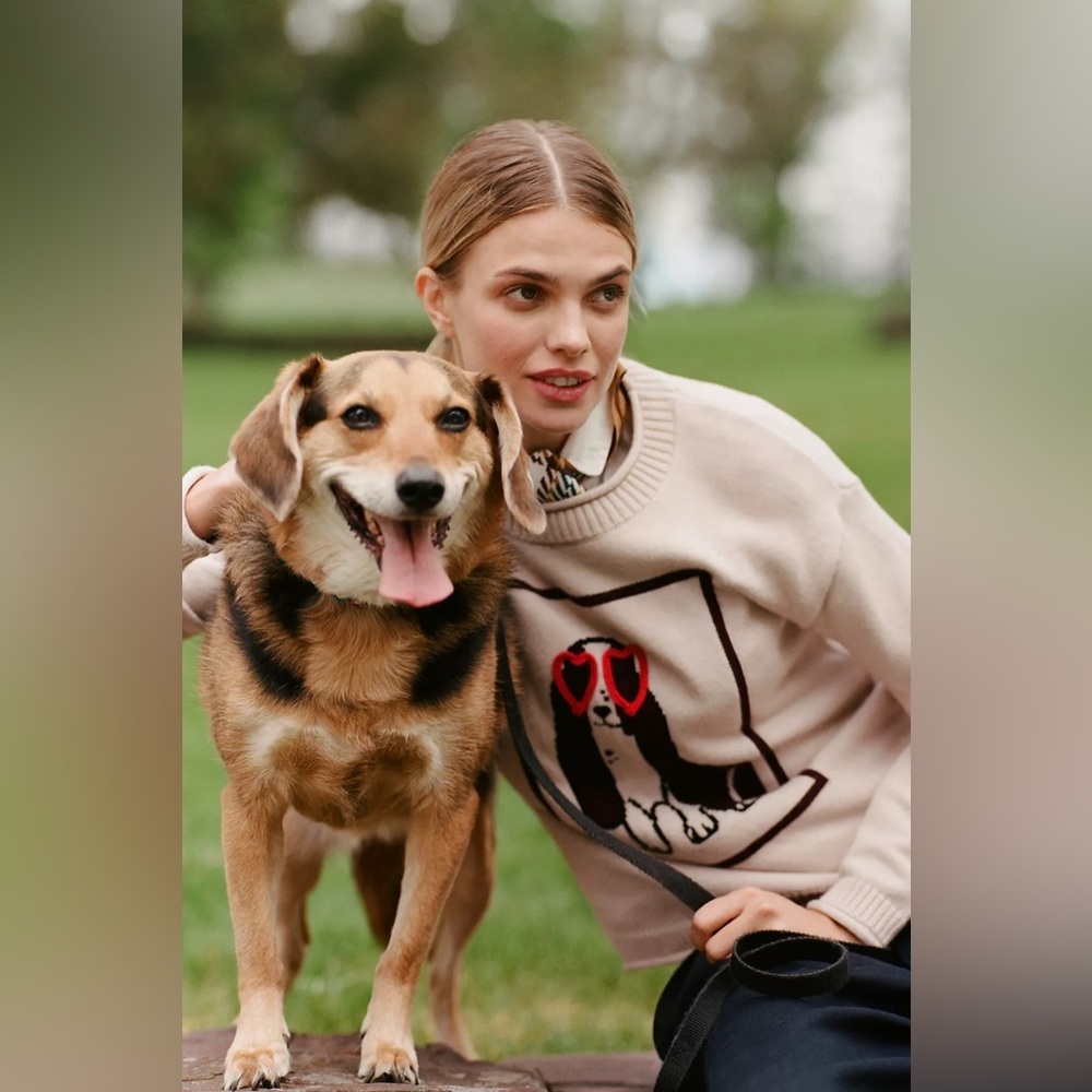 NWT Size S - ANTHROPOLOGIE FLAT WHITE Dog Icon Sweater (NWT US$ 148)